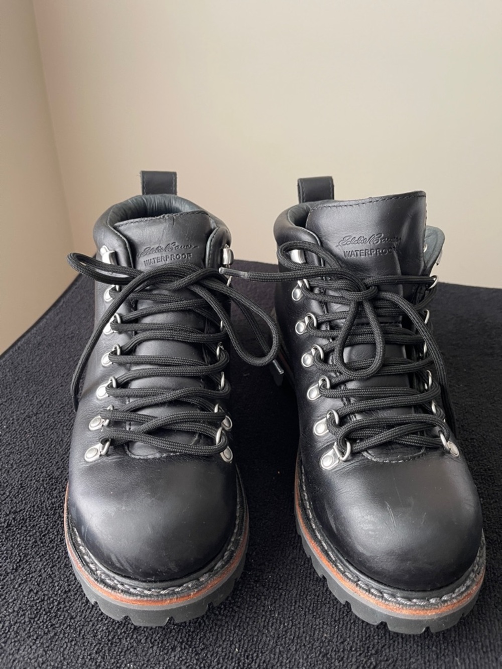 Eddie Bauer Black Leather Waterproof Lace-Up Hiking Boots